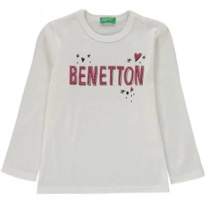 Image of Benetton Long Sleeve Logo T Shirt - 074 White