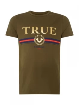 Image of Mens True Religion Stripe Logo T Shirt Khaki