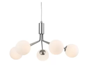 Image of Montana 5 Light Globe Fitting Brushed Steel with Opal White Glass