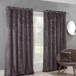 Image of Sundour Malmo Faux Distressed Velvet Charcoal Fully Lined Eyelet Curtain Pair 90x90"