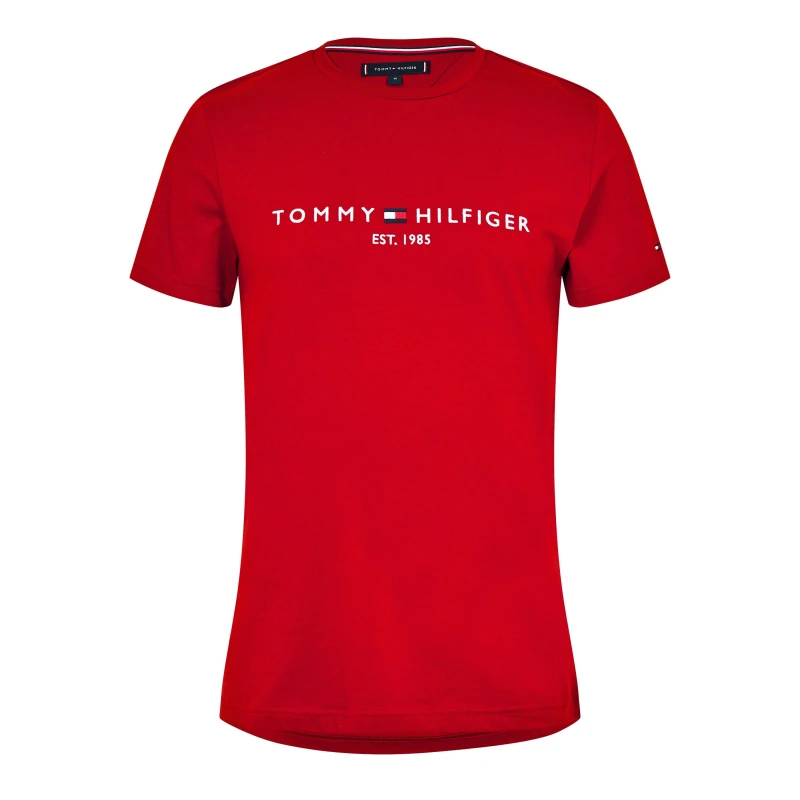 Image of Tommy Hilfiger Logo Crew Neck T Shirt Fierce Red male S