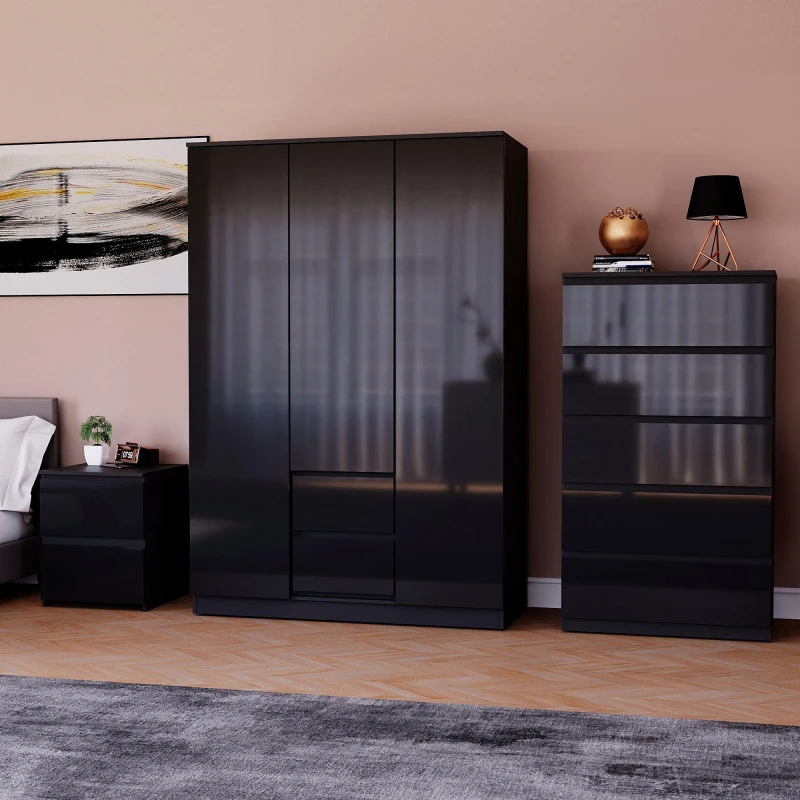 Image of Lassic Vida Designs Glinton Gloss 3 Piece Bedroom Set 8 Black unisex 3 Piece