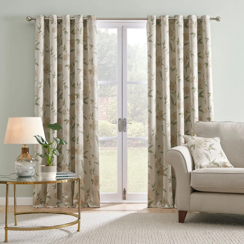 Image of Dreams & Drapes 'Dahlia' Self Lined Dim-out Pair of Eyelet Curtains Natural