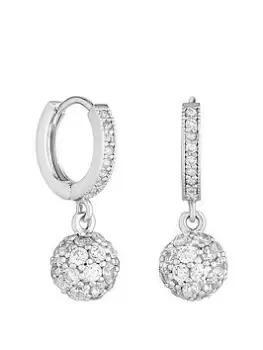 Image of Jon Richard Rhodium Plated Micro Pave Ball Drop Hoop Earrings
