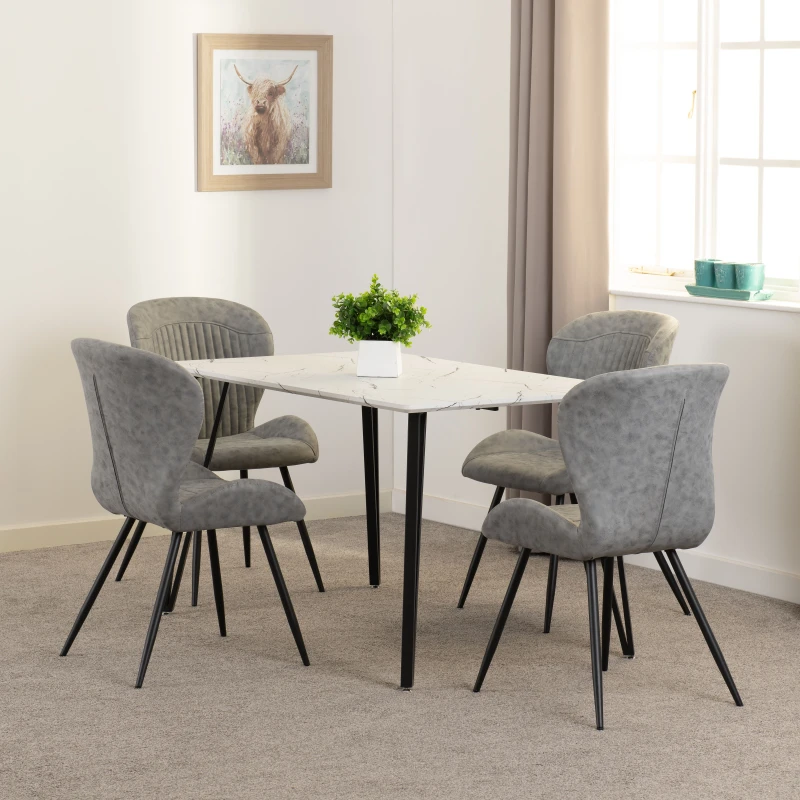 Image of Seconique Marlow & Quebec Dining Set (x4 Chairs) - White Marble/Grey Pu, White 400-401-332