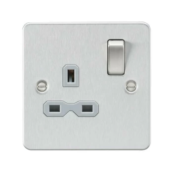 Image of Flat plate 13A 1G DP switched socket - brushed chrome with grey insert - Knightsbridge