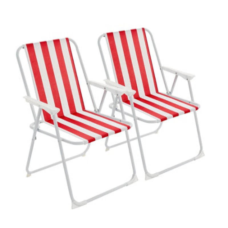 Image of Harbour Housewares Folding Metal Beach Chairs - Red Stripe - Pack Of 2