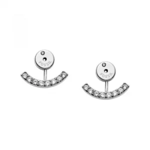 Image of Ladies Fossil Silver Plated Curved Crystal Ear Jacket Earrings
