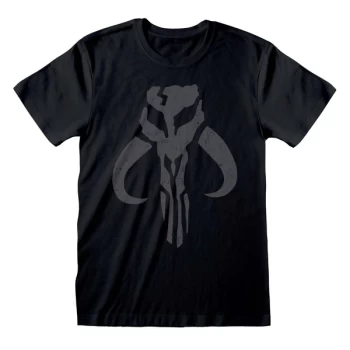 Image of Mandalorian - Distressed Crest Unisex Small T-Shirt - Black