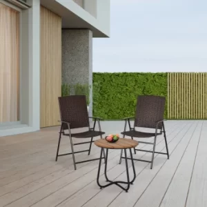 Image of Outsunny 2pcs Folding Garden Chair Rattan Bistro Set with Armrest for Outdoor Steel Frame