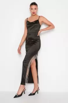 Image of Tall Black Satin Dress