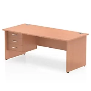 Image of Dynamic Rectangular Office Desk Beech MFC Panel End Leg Beech Colour Frame Impulse 1 x 3 Drawer Fixed Ped 1800 x 800 x 730mm