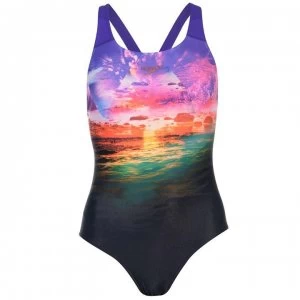 Image of Speedo Sun Bloom Powerback Swimsuit Ladies - Blk/Violet/Oran