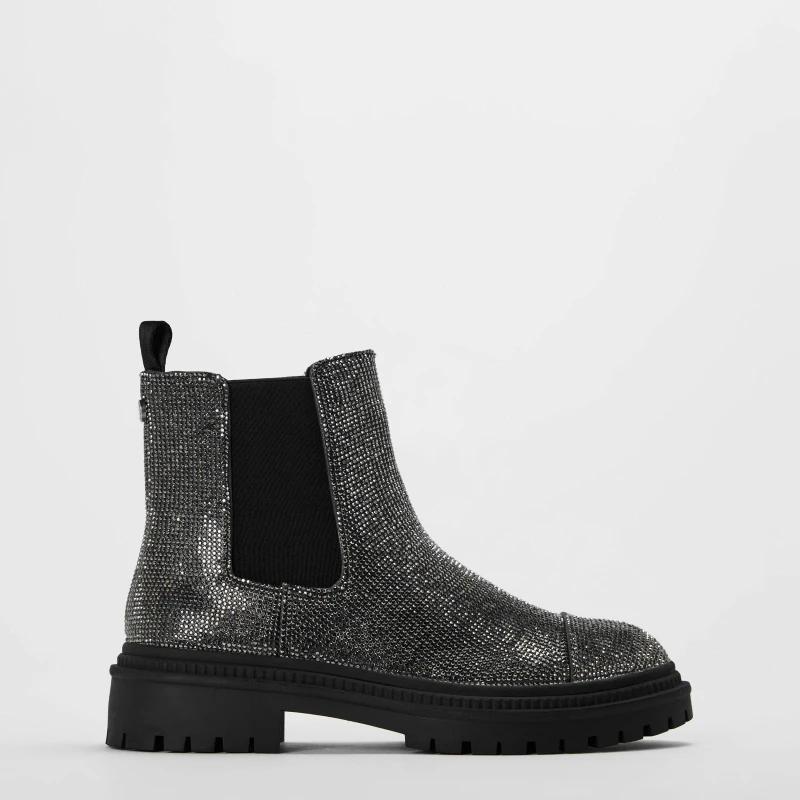 Image of Steve Madden Womens Moonlit Flat Ankle Boots Pewter female 3 (36)