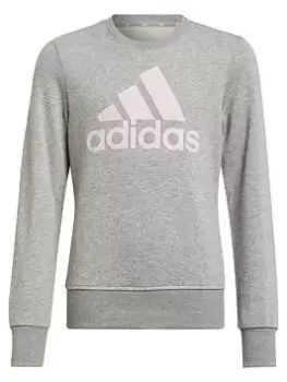 Image of adidas Essentials Kids Big Logo Crew Sweat Top - Light Grey, Light Grey, Size 7-8 Years