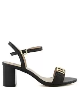 Image of Dune London Dune Wf Jessie Branded Buckle Heeled Sandal - Black/-Leather, Black, Size 4, Women