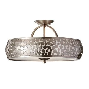 Image of 3 Light Semi Flush Ceiling Light Brushed Steel, E27