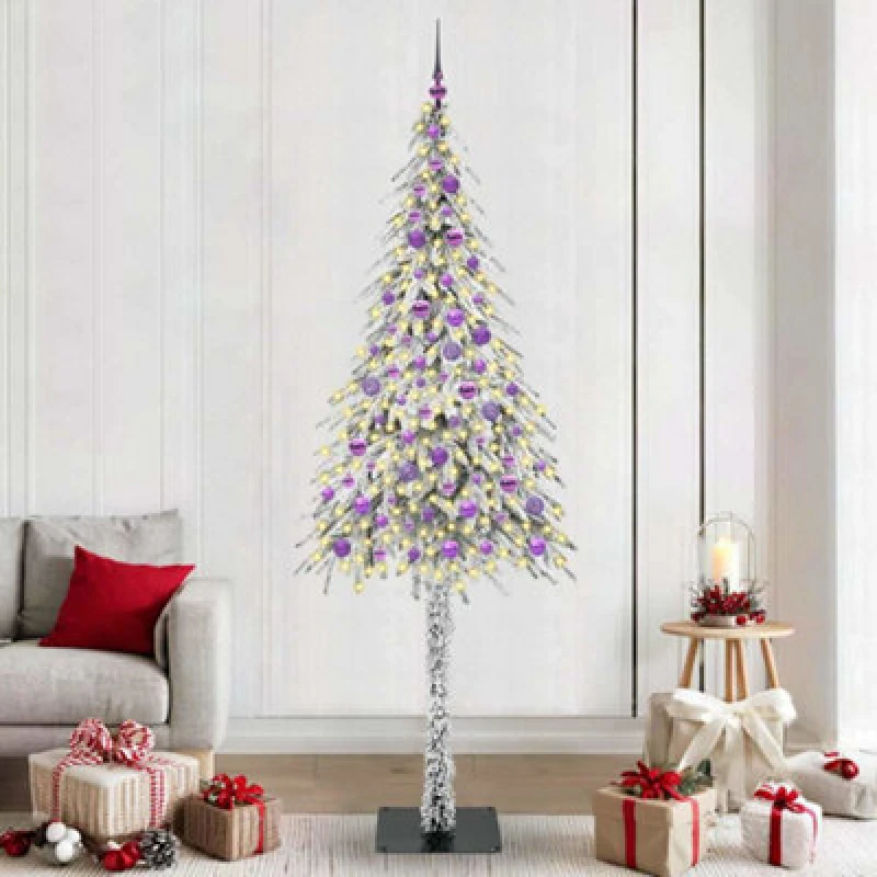 Image of vidaXL Christmas Tree with 300 LEDs, Lilac Balls White 210cm PE and Steel, White 3396248