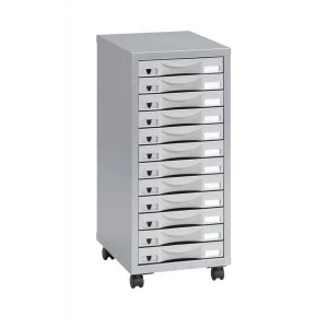 Image of Pierre Henry Multi Drawer Storage Cabinet Steel 12 Drawers W300xD390xH710mm Silver and Grey Ref 095072