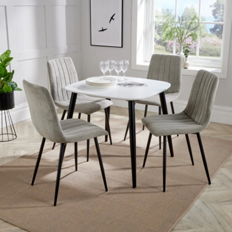 Image of Core Products Aspen White Square Table & 4 Lt Grey Fabric Chair Dining Set, White ASTB2-WHSET27