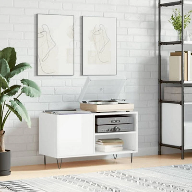 Image of VIDAXL Record Cabinet High Gloss White 85x38x48cm Engineered Wood Vidaxl 8720845877132