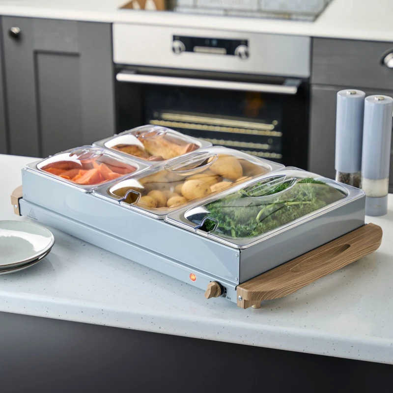 Image of Cooks Professional 4-Section Buffet Warmer 7.2L with Hotplate Function & Adjustable Temp in Grey Grey Unisex