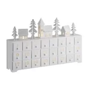 Image of LED White Wooden Advent Calendar with Christmas Scenery