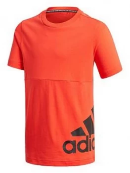 Image of adidas Boys Badge Of Sport T2 T-Shirt - Red, Size 9-10 Years