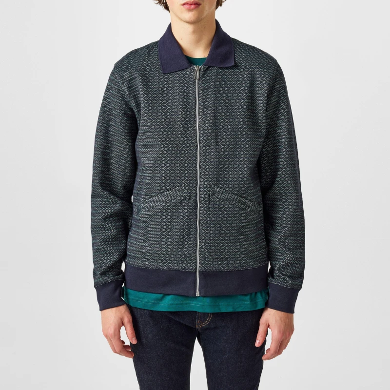 Image of Paul Smith PS Full Zip Weaved Cardigan Navy/Turquoise