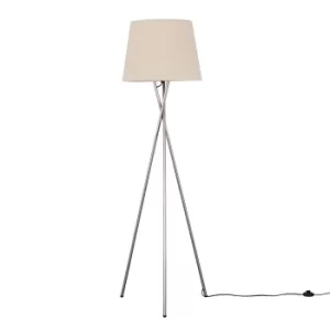 Image of Camden Brushed Chrome Tripod Floor Lamp with XL Beige Aspen Shade