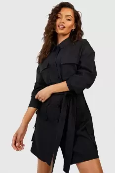 Image of Utility Pocket Belted Shirt Dress