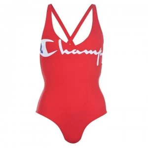Image of Champion Champion Logo Deep V Neck Swimsuit - RED