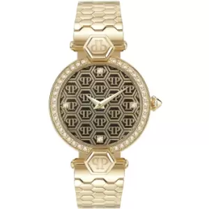 Image of Philipp Plein PWEAA0721 Womens Couture Gold Tone Steel Bracelet Wristwatch