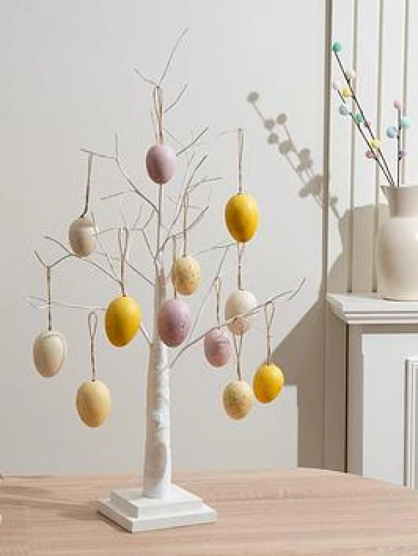 Image of SO'HOME 70cm Twig Tree & Hanging Egg Decorations in Speckled Mix (12pc) Yellow ONE SIZE
