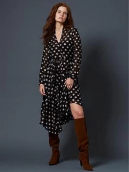 Image of Mint Velvet Mint Velvet Luna Star Print Trapeze Shirt Midi Dress, Black, Size 12, Women