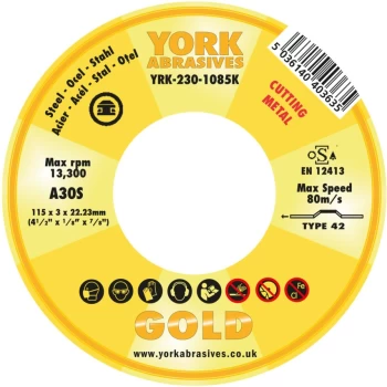 Image of 115 X 3 X 22MM A30S Cutting Disc - Type 42 Depressed Centre