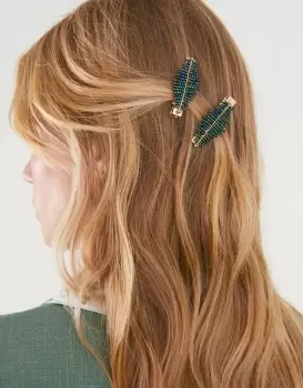 Image of Accessorize Girl's Beaded Leaf Hair Clips Set of Two, Size: L 5 cm
