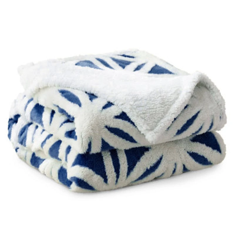Image of Velosso Thermal Soft Jacquard Sherpa Backed Throw Blanket For Sofa, Bed, Couch - 127Cm X 152Cm - Navy