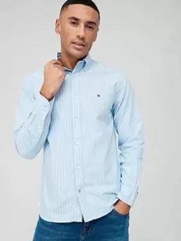 Image of Tommy Hilfiger Oxford Candy Stripe Long Sleeve Shirt - Blue, Light Blue, Size L, Men