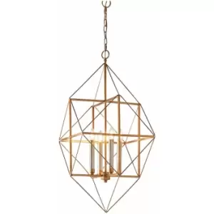 Image of Mutli Arm Angular 4 Light Ceiling Pendant - Hammered Gold & Silver Finish