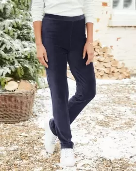 Image of Cotton Traders Womens Super Soft Slim Leg Jersey Cord Pull-On Trousers in Blue