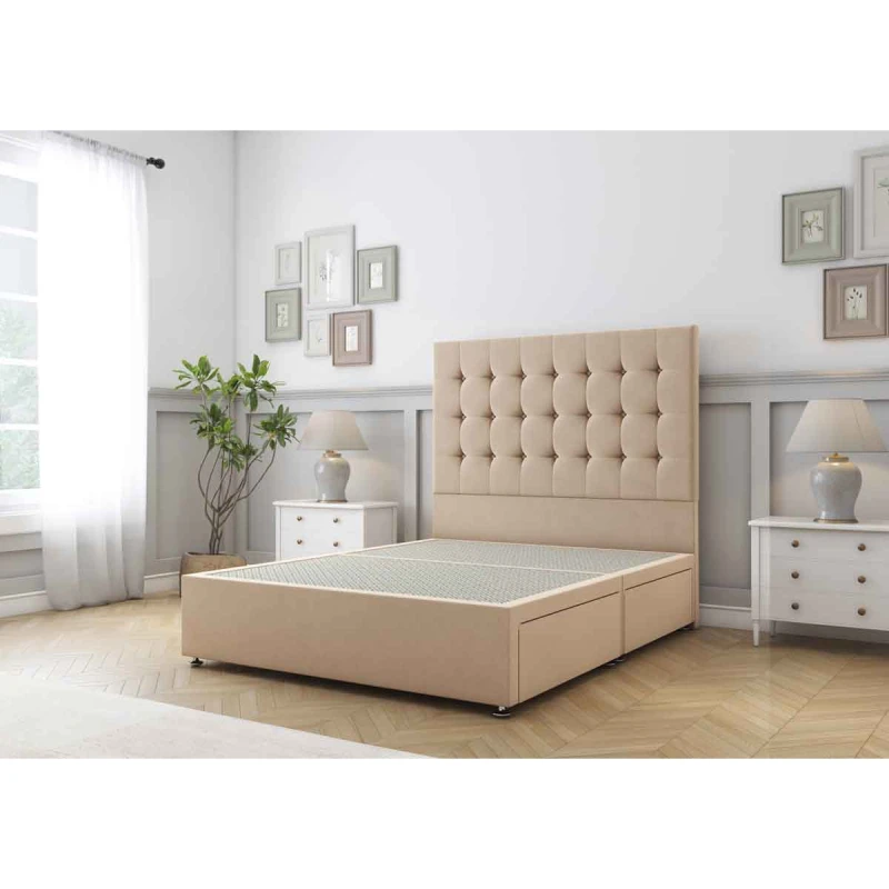 Image of Sloomy Alabama Pebble Plush Divan Bed Base 2 Drawers Same Side With 26" Strutted Headboard 3' Single