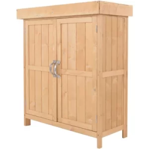 Image of Outsunny Wooden Garden Shed Double Door Tool Storage House, 74x43x88cm, Natural