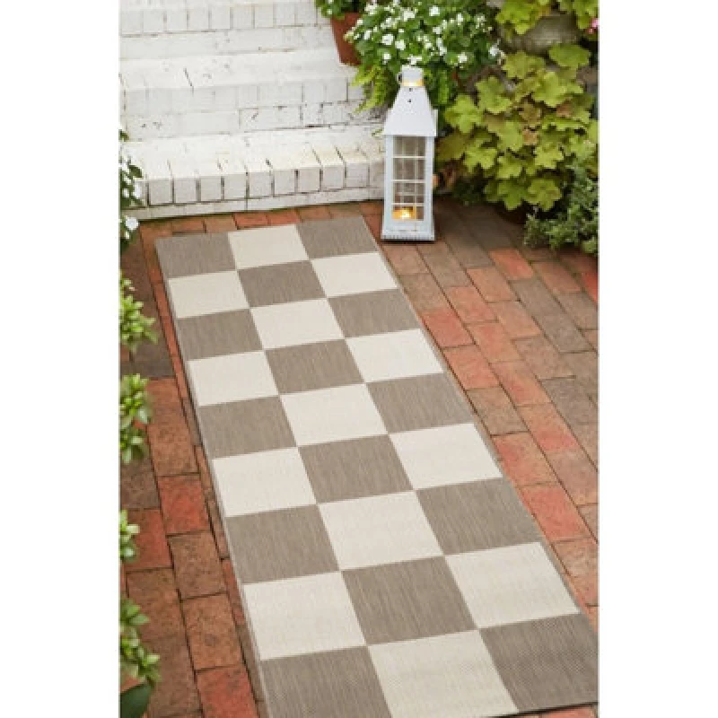 Image of Melrose Eden County Chequered Indoor Outdoor Natural 1mm Pile Height Area Runner Rug - 67/200Cm