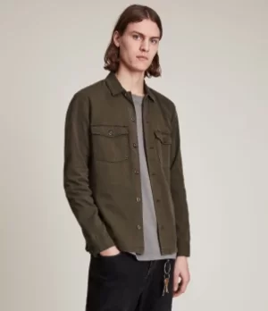 Image of AllSaints Mens Spotter Shirt, Cargo Green, Size: XS