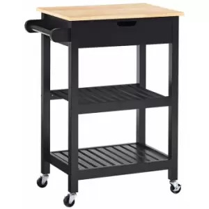 Image of Charles Bentley - Wooden Kitchen Drinks Trolley/Cart/Island/Worktop on Wheels - Black