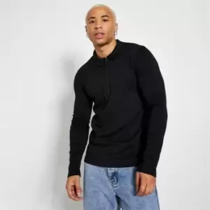 Image of I Saw It First Rib Polo Shirt - Black