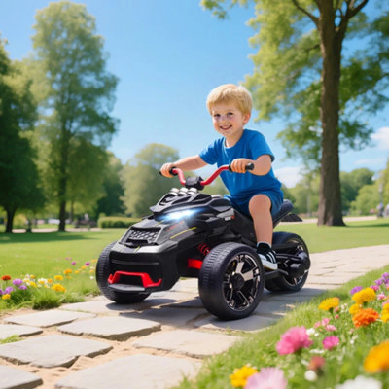 Image of AIYAPLAY 12V Kids Electric Ride On Car, Battery Powered Ride On ATV, Black 370-401V70BK