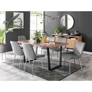 Image of Furniture Box Kylo Brown Wood Effect Dining Table and 6 Grey Pesaro Silver Chairs