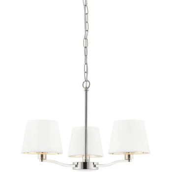 Image of Endon Collection Lighting - Multi Arm Pendant Light Bright Nickel Plate, Vintage White Fabric